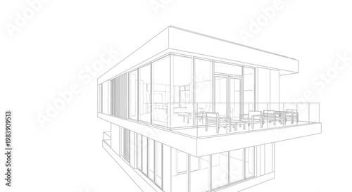 3D model of a house architectural design illustration residential building concept residential home structure blueprint style 3D visualization