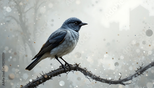 blue tit on branch beautiful background 