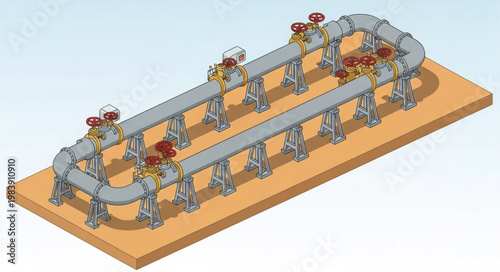 Industrial conveyor assembly with robotic welding stations.