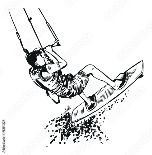 Hand-drawn illustration of a kite surfer.