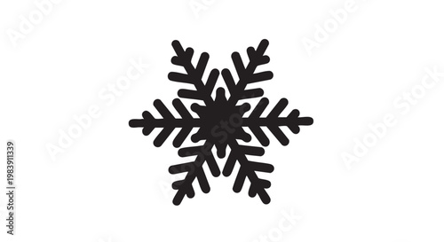 Black snowflake on white background in minimalist style with simple silhouette for winter decoration