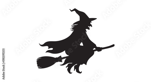 Flying witch silhouette in dark spooky lighting for Halloween decoration