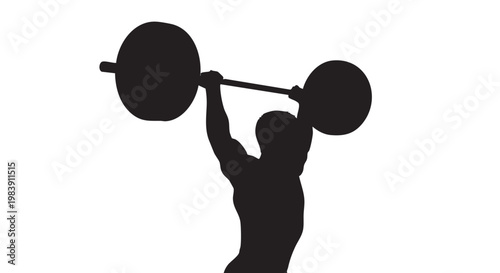 Man lifting heavy weights in black silhouette against white background for fitness