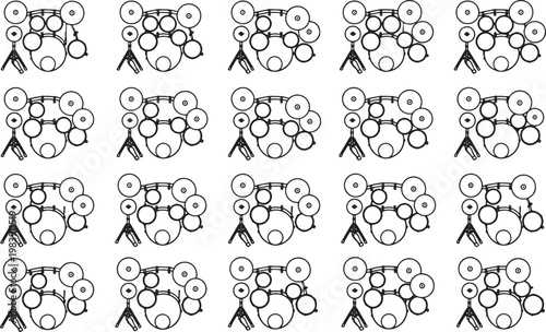A rhythmic grid of drum sets, perfect for musical compositions. The image showcases drum set arrangement, patterns, and the artistry of percussion.