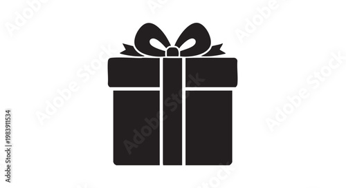 Black gift box with ribbon bow in minimalist flat design for e commerce
