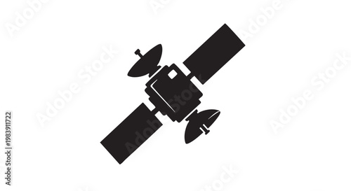 Satellite Minimalist Black Silhouette Isolated on White Background for Technology and Space Exploration
