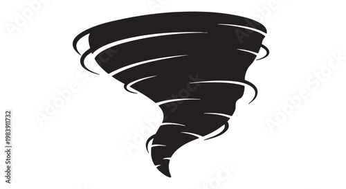 Tornado storm illustration in black and white minimalist style for weather forecast