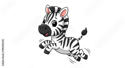 Cute cartoon zebra running with joy and energy.