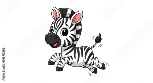 Cute cartoon zebra running with joy and energy.