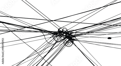 Black Lines Intersecting Chaotically on White Background
