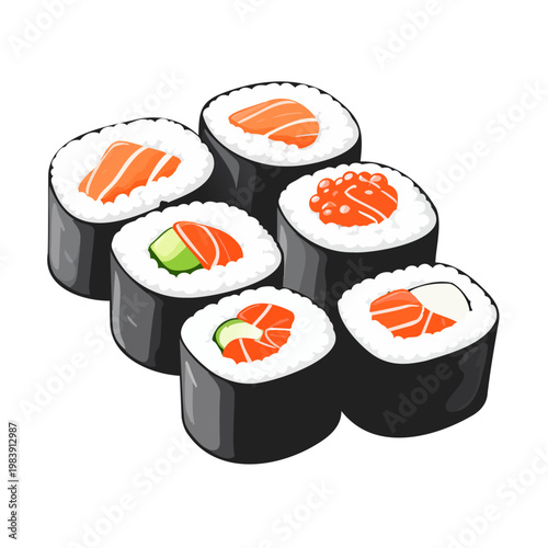 Salmon sushi roll, Japanese maki sushi with fresh salmon, clean minimal food concept