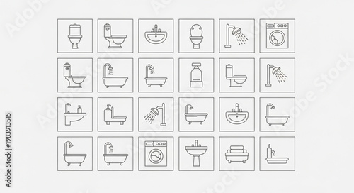 Collection of Bathroom Icons and Symbols for Design.