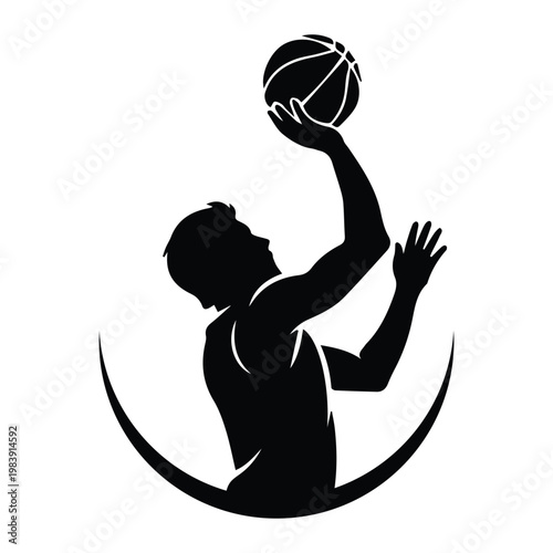 Basketball Player Jump Shot Logo Icon Silhouette Vector black design on a white background