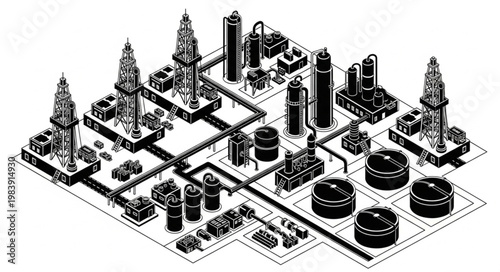 Isometric industrial plant model showing factory complex layout.