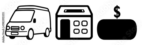 Rent payment icon set with solid black color and white background featuring currency, money, finance with apartment and house