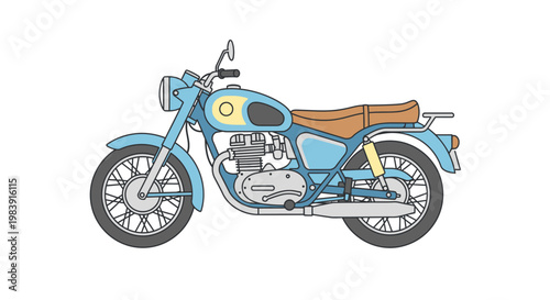 Vintage Blue Motorcycle Side View.