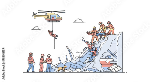 Rescue team lifting person on stretcher.