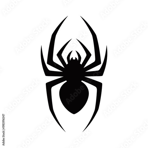 Black spider silhouette with eight legs and a distinct body shape on a white background, viewed from above.