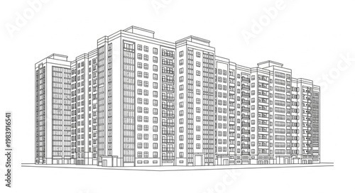 Detailed Architectural Sketch of a Large Apartment Building Complex.