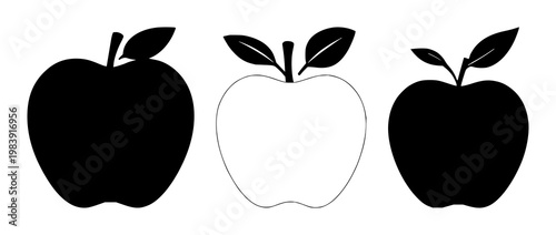 Apple teacher icon set with solid black apple shape on white background featuring education, teaching, iconography with classroom and learning