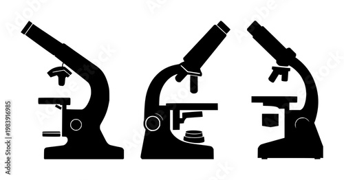 Microscope set with solid black icon design featuring microscope, science, equipment with vector illustration and medical graphics
