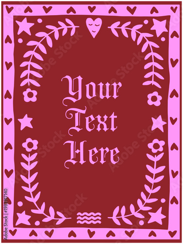 folk illustration ornate artwork insect flower leaves leaf border poster prints