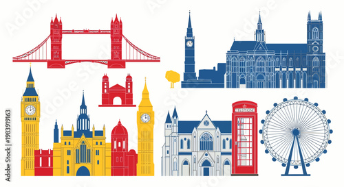 Luxury London landmark vector collection showcases iconic cityscape illustrations.
