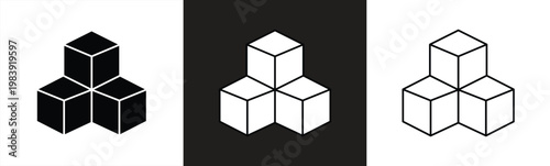 cube icon symbol with three blocks. cubic building icon, three sugar cubes icon - block chain logo icon for website design and mobile, app icons