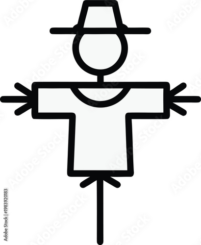 scarecrow cross shaped frame with hat and burlap line art vector illustration on transparent background