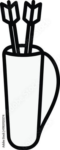 quiver cylinder with arrows protruding strap detail line art vector illustration on transparent background