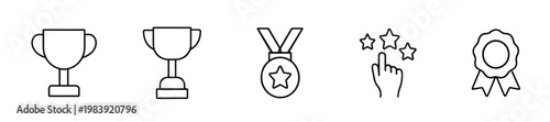 Achievement Award Icon Set, Trophy Medal, Success Winner, Reward Line Vector Icons