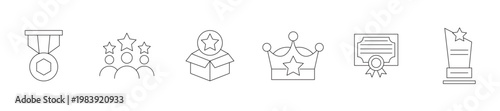 Award Trophy Icon Set, Winner Medal, Achievement Prize, Success Line Vector Icons