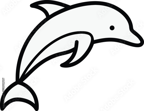Canvas-taulu dolphin leaping silhouette smooth dorsal fin line art vector illustration on tra