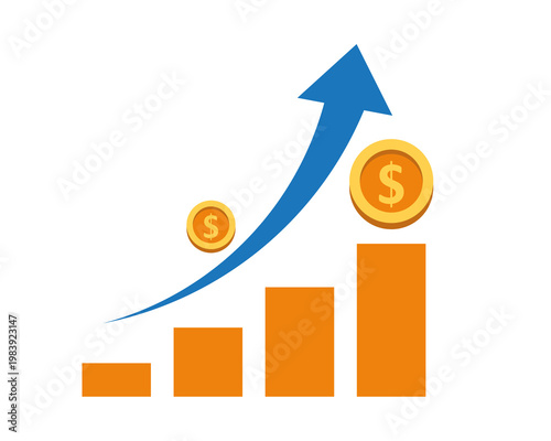 Financial growth illustrated with coin and rising arrow PNG
