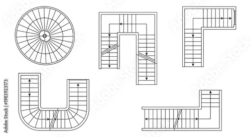 architectural plans showing different types of staircases top down view