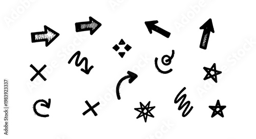 hand-drawn arrows and doodle elements a black and white vector illustration of sketch symbols and pointer icons for design.