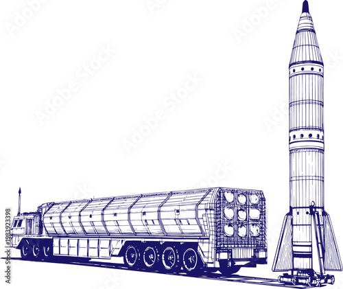 Sketch Hand Drawn Intercontinental Ballistic Missile – Large Scale Multi-Stage Rocket Design