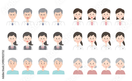 病院に関係する人々の表情セット