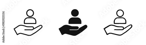 Human resources and social support icons showing a hand holding a person figure.