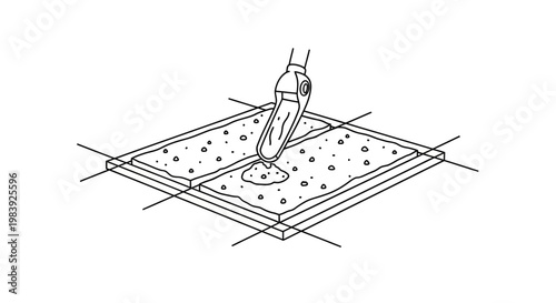 Industrial Line Art Illustration of Automated Precision Dispensing Tool on Segmented Surface