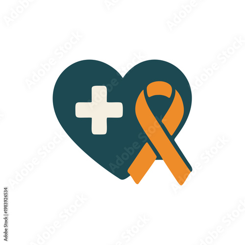 Flat Design Heart Shape with Cross and Awareness Ribbon Illustration