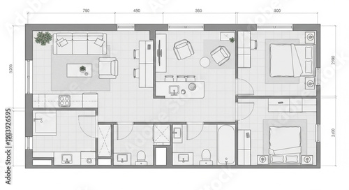 Architectural floor plan of a modern apartment layout.