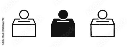 Charity and voting icons showing a coin being placed in a donation box.