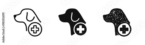 Veterinary Care Icons - Dog and Medical Cross Symbols