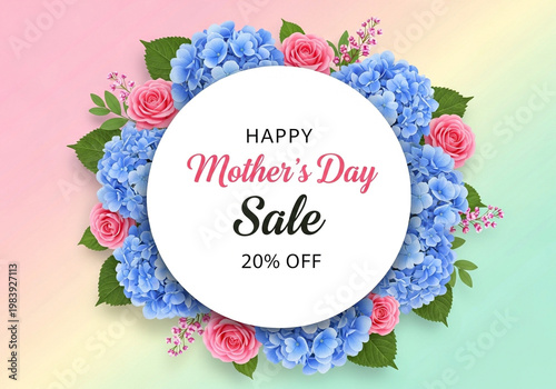 Mother's Day sale advertisement with floral wreath and discount offer