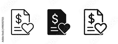 Charitable Donation Document Icons - Financial Giving Symbols
