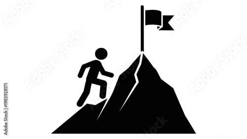 person climbing mountain to a flag an icon of goal achievement success determination and overcoming challenges.