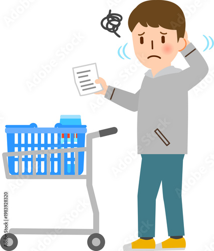 スーパーマーケットで探している品物が見つからなくて困っている男性