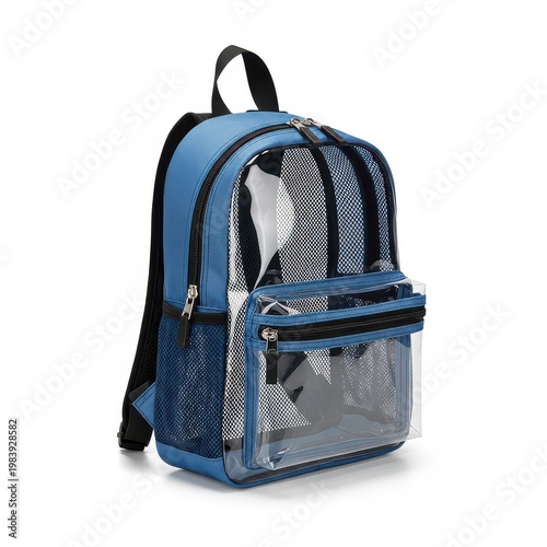 Stylish blue sequined backpack with clear pencil case compartment