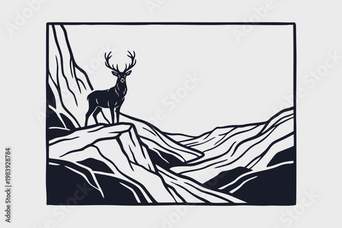 Bass Guitarist Rock Band Performance Linocut Art